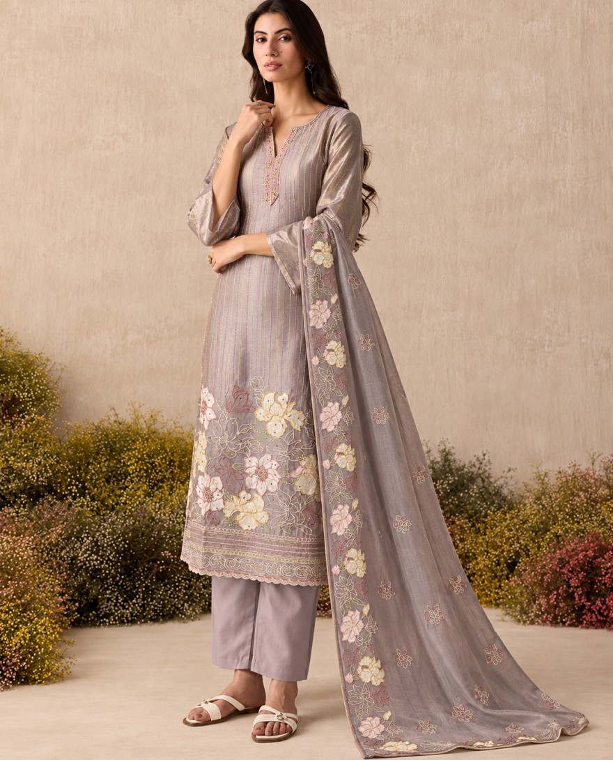 7115 - Lavender Shimmer Embroidered Work Readymade Salwar Suit